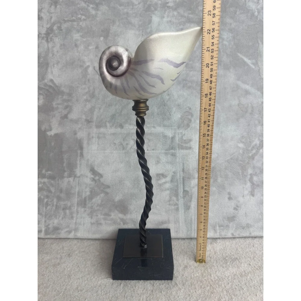 Nautilus Shell Candle Holder Twisted Bronze‎ Stem Marble Base A0057 2544 22in